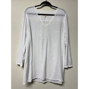 EILEEN FISHER 100% Organic Cotton L/S V-Neck Textured Polka Dot Tunic, Sz XL